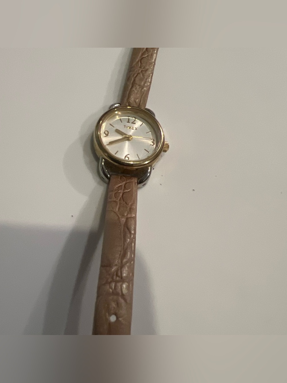 Timex Women's Beige Leather Strap Watch with Gold Tone Bezel
